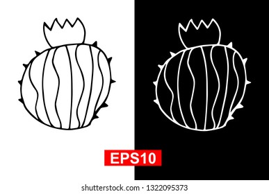 Black and White Vector Illustration of Hand Drawn Sketch of Cactus Plant Icon on Isolated Background