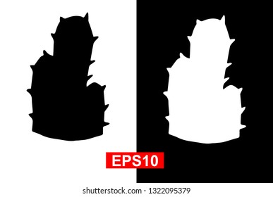 Black and White Vector Illustration of Hand Drawn Sketch of Cactus Plant Icon on Isolated Background