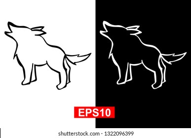 Black and White Vector Illustration of Hand Drawn Sketch of Wolf Animal Icon on Isolated Background
