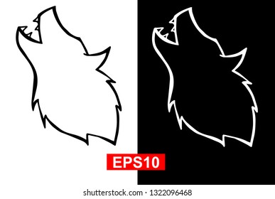 Black and White Vector Illustration of Hand Drawn Sketch of Wolf Animal Icon on Isolated Background