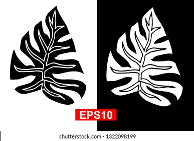 Black and White Vector Illustration of Hand Drawn Sketch of Botanical Nature Leaf Icon on Isolated Background