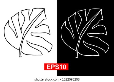 Black and White Vector Illustration of Hand Drawn Sketch of Botanical Nature Leaf Icon on Isolated Background