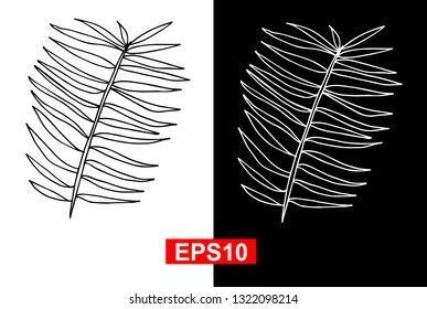 Black and White Vector Illustration of Hand Drawn Sketch of Botanical Nature Leaf Icon on Isolated Background