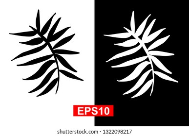 Black and White Vector Illustration of Hand Drawn Sketch of Botanical Nature Leaf Icon on Isolated Background