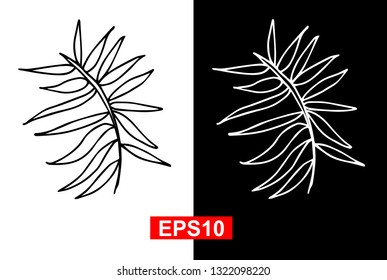 Black and White Vector Illustration of Hand Drawn Sketch of Botanical Nature Leaf Icon on Isolated Background