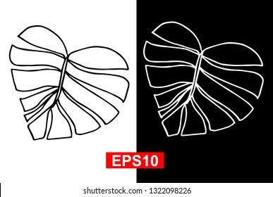 Black and White Vector Illustration of Hand Drawn Sketch of Botanical Nature Leaf Icon on Isolated Background