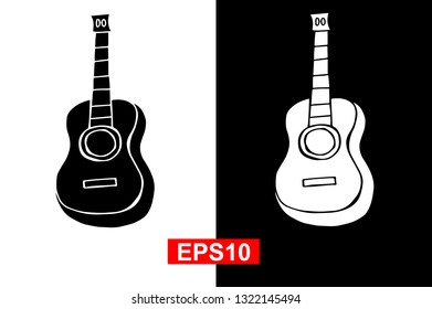 Black and White Vector Illustration of Hand Drawn Sketch of Guitar Icon for Cinco De Mayo on Isolated Background