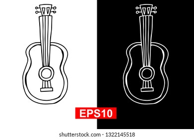 Black and White Vector Illustration of Hand Drawn Sketch of Guitar Icon for Cinco De Mayo on Isolated Background