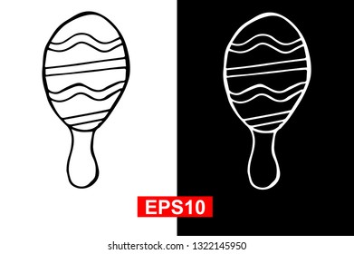Black and White Vector Illustration of Hand Drawn Sketch of Maracas Icon for Cinco De Mayo on Isolated Background
