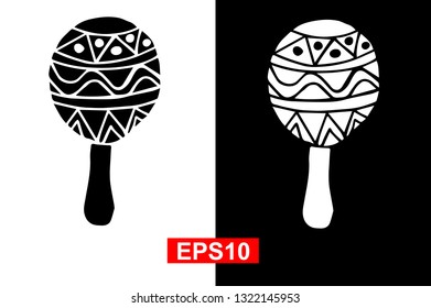 Black and White Vector Illustration of Hand Drawn Sketch of Maracas Icon for Cinco De Mayo on Isolated Background