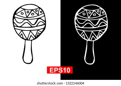 Black and White Vector Illustration of Hand Drawn Sketch of Maracas Icon for Cinco De Mayo on Isolated Background
