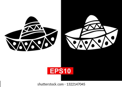 Black and White Vector Illustration of Hand Drawn Sketch of Hat Icon for Cinco De Mayo on Isolated Background