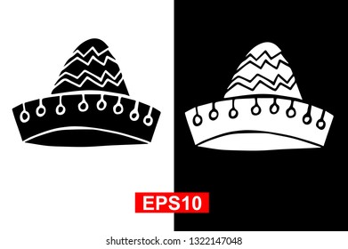 Black and White Vector Illustration of Hand Drawn Sketch of Hat Icon for Cinco De Mayo on Isolated Background