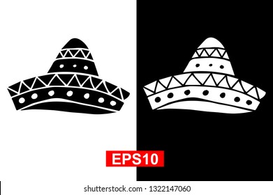 Black and White Vector Illustration of Hand Drawn Sketch of Hat Icon for Cinco De Mayo on Isolated Background