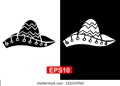 Black and White Vector Illustration of Hand Drawn Sketch of Hat Icon for Cinco De Mayo on Isolated Background