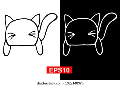 Black and White Vector Illustration of Hand Drawn Sketch of Sleeping Cat Animal on Isolated Background