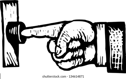 Black and white vector illustration of Hand Ringing Doorbell or Pressing Button