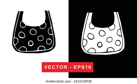 Black and White Vector Illustration of Hand Drawn Sketch of Baby Bibs Icon on Isolated Background.