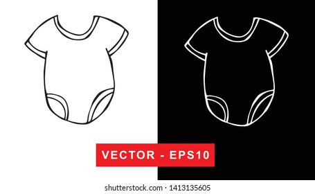 Black and White Vector Illustration of Hand Drawn Sketch of Baby Clothes Icon on Isolated Background.