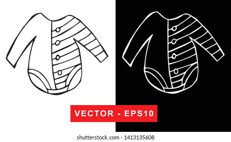 Black and White Vector Illustration of Hand Drawn Sketch of Baby Clothes Icon on Isolated Background.