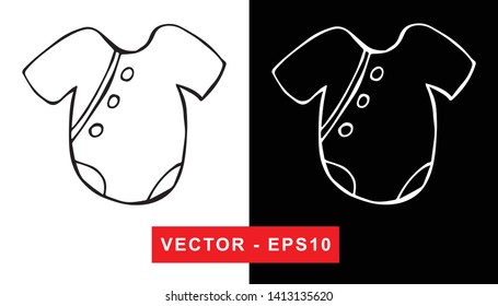 Black and White Vector Illustration of Hand Drawn Sketch of Baby Clothes Icon on Isolated Background.