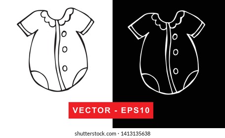 Black and White Vector Illustration of Hand Drawn Sketch of Baby Clothes Icon on Isolated Background.