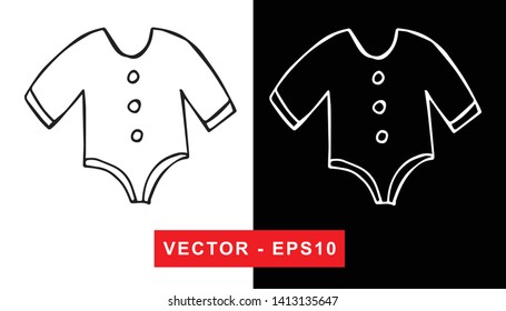 Black and White Vector Illustration of Hand Drawn Sketch of Baby Clothes Icon on Isolated Background.