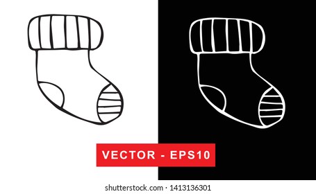 Black and White Vector Illustration of Hand Drawn Sketch of Baby Socks Icon on Isolated Background.