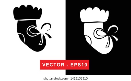 Black and White Vector Illustration of Hand Drawn Sketch of Baby Socks Icon on Isolated Background.