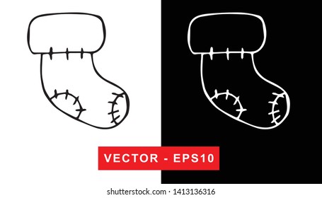 Black and White Vector Illustration of Hand Drawn Sketch of Baby Socks Icon on Isolated Background.