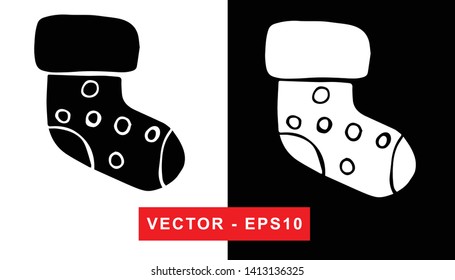 Black and White Vector Illustration of Hand Drawn Sketch of Baby Socks Icon on Isolated Background.