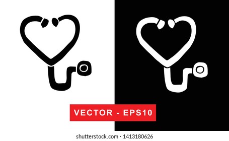 Black and White Vector Illustration of Hand Drawn Sketch of Stethoscope Medical Icon on Isolated Background