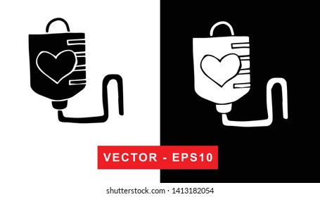 Black and White Vector Illustration of Hand Drawn Sketch of Blood Bag Medical Icon on Isolated Background