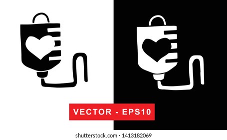Black and White Vector Illustration of Hand Drawn Sketch of Blood Bag Medical Icon on Isolated Background