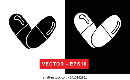 Black and White Vector Illustration of Hand Drawn Sketch of Medicine Capsule Icon on Isolated Background