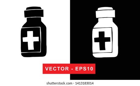 Black and White Vector Illustration of Hand Drawn Sketch of Medicine Capsule Icon on Isolated Background