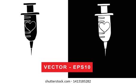 Black and White Vector Illustration of Hand Drawn Sketch of Injection Medical Icon on Isolated Background