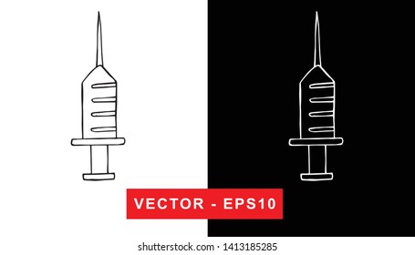 Black and White Vector Illustration of Hand Drawn Sketch of Injection Medical Icon on Isolated Background