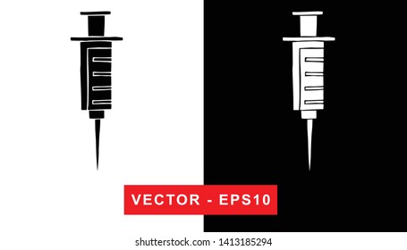 Black and White Vector Illustration of Hand Drawn Sketch of Injection Medical Icon on Isolated Background