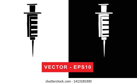 Black and White Vector Illustration of Hand Drawn Sketch of Injection Medical Icon on Isolated Background