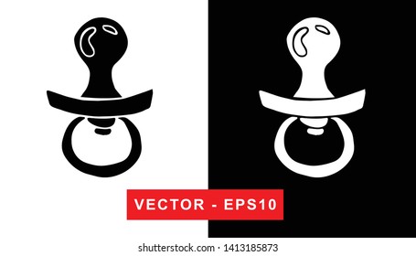Black and White Vector Illustration of Hand Drawn Sketch of Baby Pacifier Icon on Isolated Background