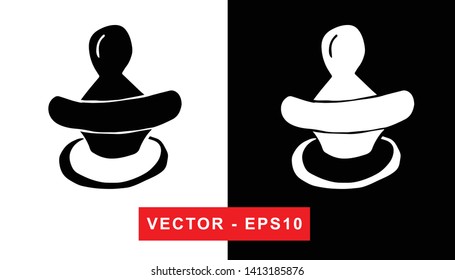 Black and White Vector Illustration of Hand Drawn Sketch of Baby Pacifier Icon on Isolated Background