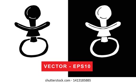 Black and White Vector Illustration of Hand Drawn Sketch of Baby Pacifier Icon on Isolated Background