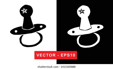 Black and White Vector Illustration of Hand Drawn Sketch of Baby Pacifier Icon on Isolated Background