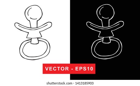 Black and White Vector Illustration of Hand Drawn Sketch of Baby Pacifier Icon on Isolated Background