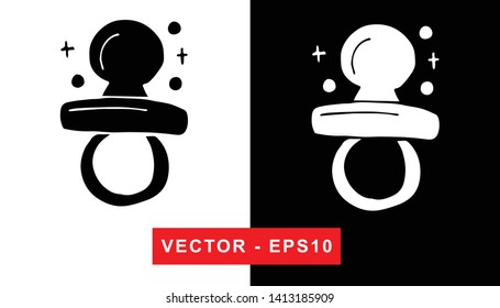 Black and White Vector Illustration of Hand Drawn Sketch of Baby Pacifier Icon on Isolated Background