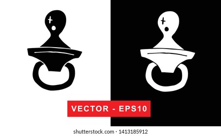 Black and White Vector Illustration of Hand Drawn Sketch of Baby Pacifier Icon on Isolated Background