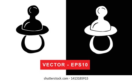Black and White Vector Illustration of Hand Drawn Sketch of Baby Pacifier Icon on Isolated Background