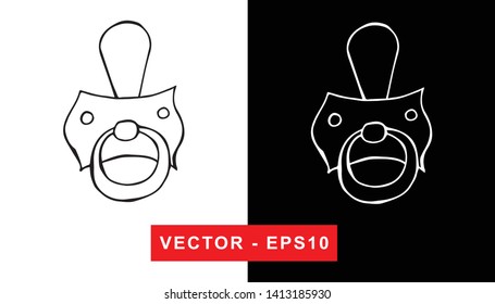 Black and White Vector Illustration of Hand Drawn Sketch of Baby Pacifier Icon on Isolated Background