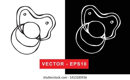 Black and White Vector Illustration of Hand Drawn Sketch of Baby Pacifier Icon on Isolated Background